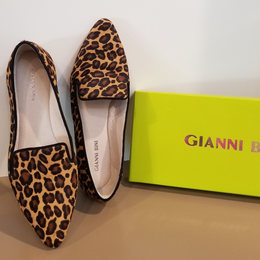 Leopard print flats, brand new, hair calf leather